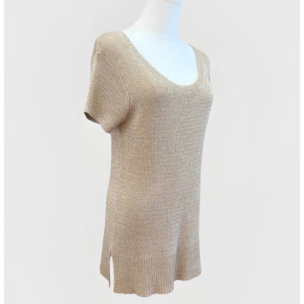 Womens Gold Metallic Tunic Sweater Sz M Short Sleeve Party Evening Travel Resort